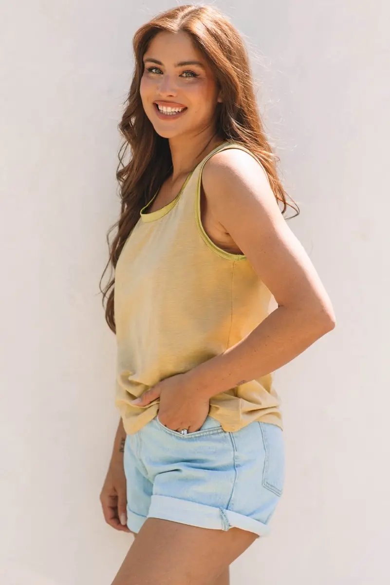 Tan Metallic Sheen Edge Scoop Neck Tank Top - Love Salve